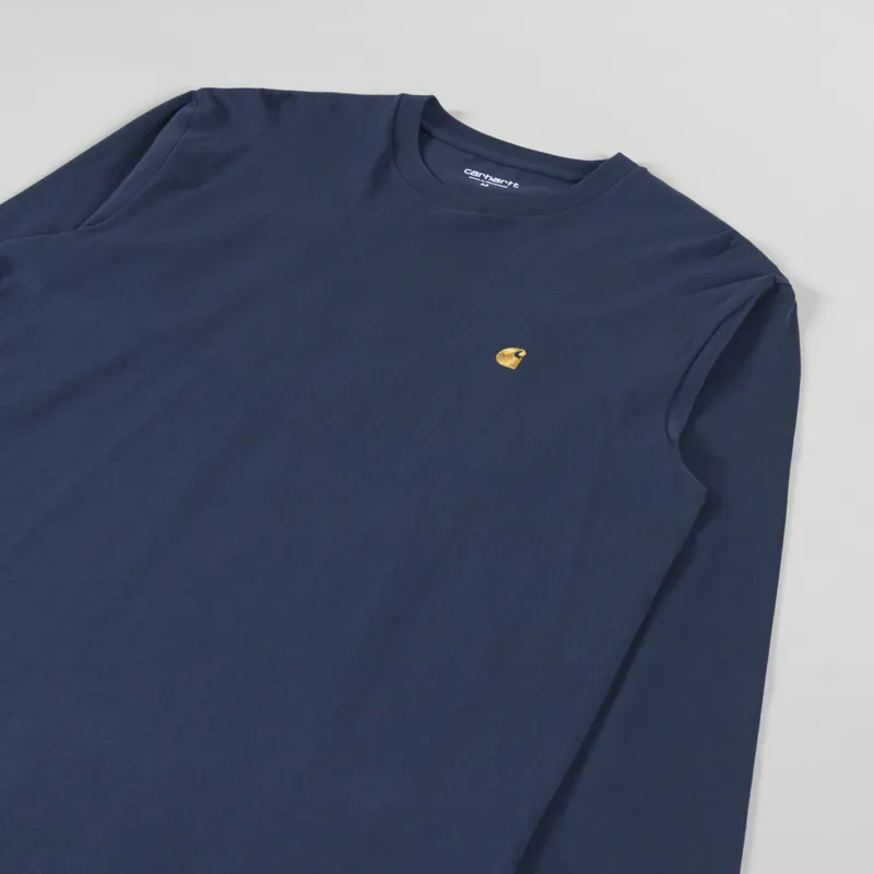 Carhartt WIP Long Sleeve Chase T Shirt Dusky Blue Gold-1