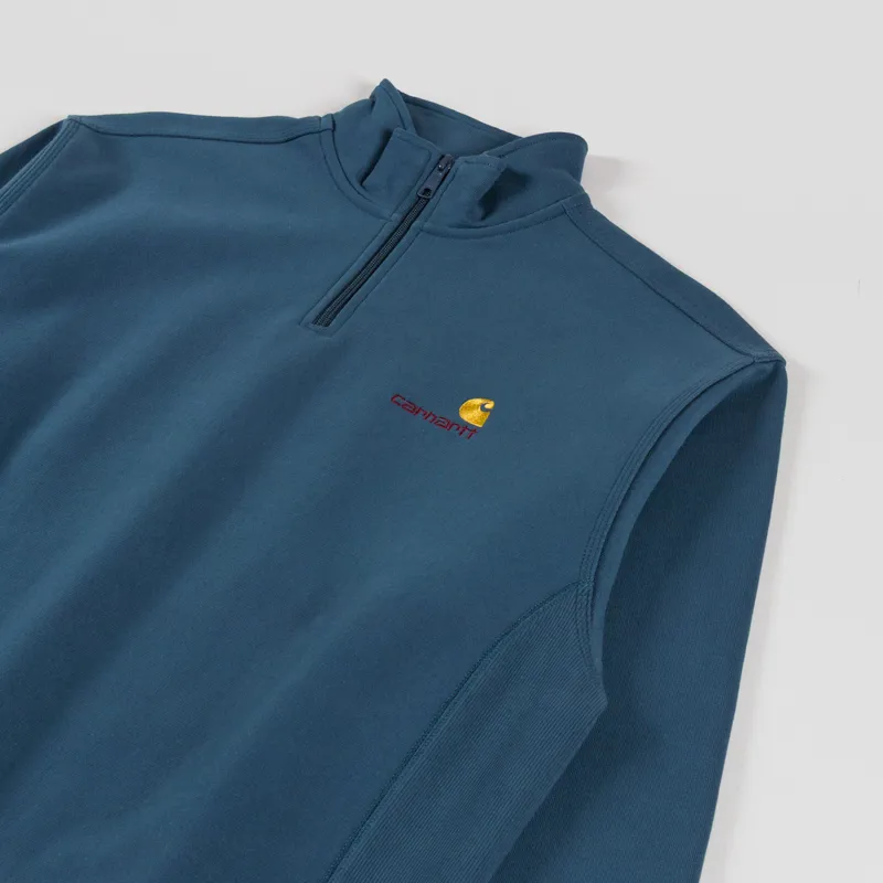Carhartt WIP Half Zip American Script Sweat Office Blue-2