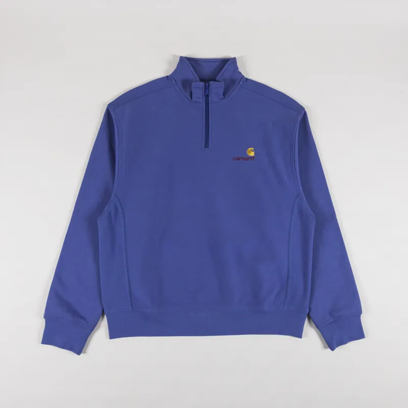 Carhartt WIP Half Zip American Script Sweat Blue Iris