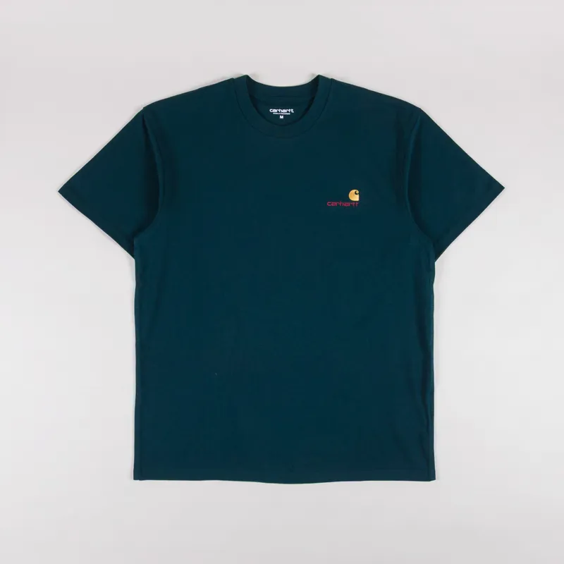 Carhartt WIP American Script T Shirt Deep Lagoon