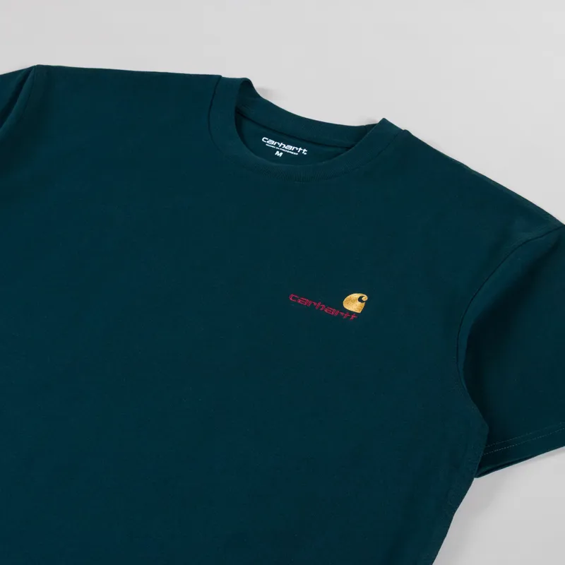 Carhartt WIP American Script T Shirt Deep Lagoon-1