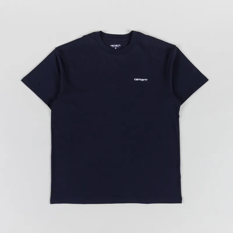 Carhartt WIP Script Embroidery T Shirt Dark Navy White