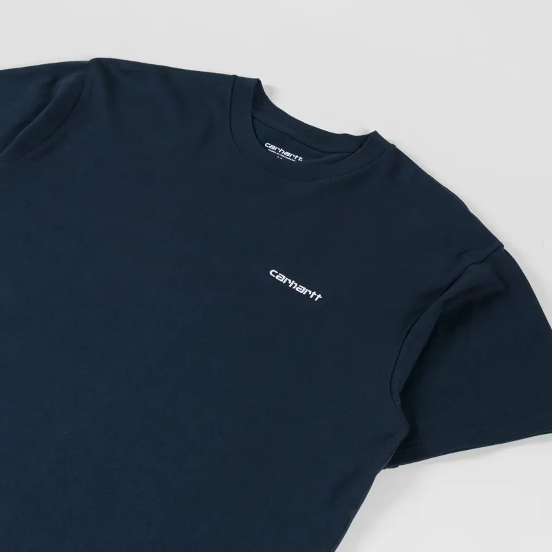 Carhartt WIP Script Embroidery T Shirt Deep Night White-1
