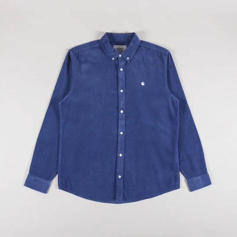 Carhartt WIP Long Sleeve Madison Fine Cord Shirt Blue Iris Wax