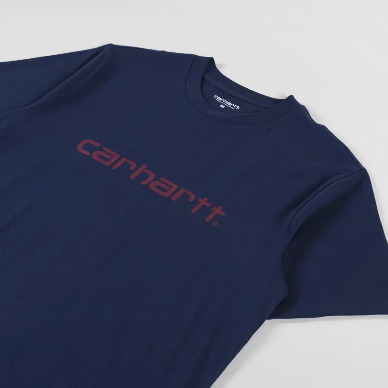 Carhartt WIP Script T Shirt Air Force Blue Malbec-1