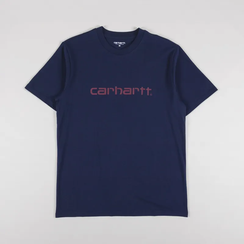 Carhartt WIP Script T Shirt Air Force Blue Malbec