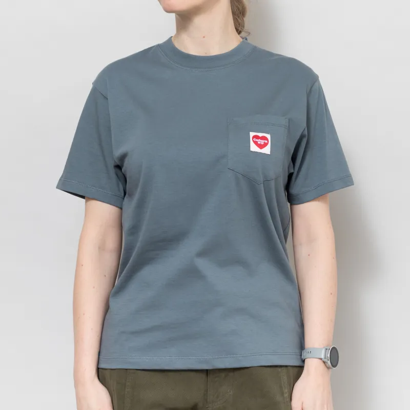 Carhartt WIP Womens Pocket Heart T Shirt Cozy Blue Red