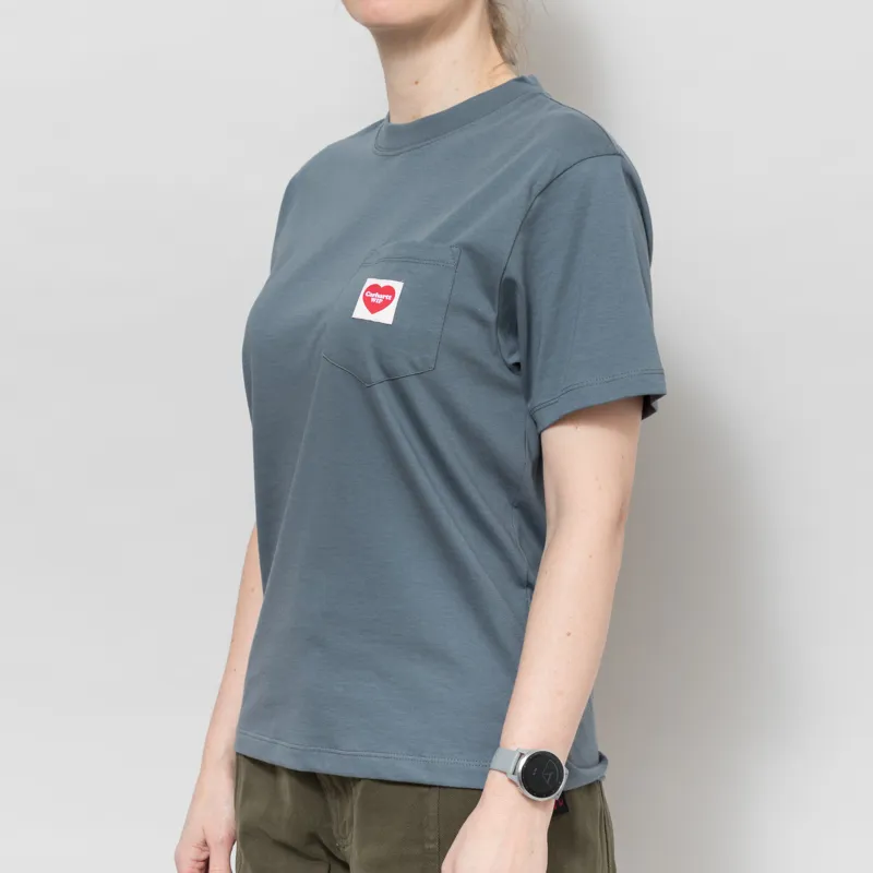 Carhartt WIP Womens Pocket Heart T Shirt Cozy Blue Red-1