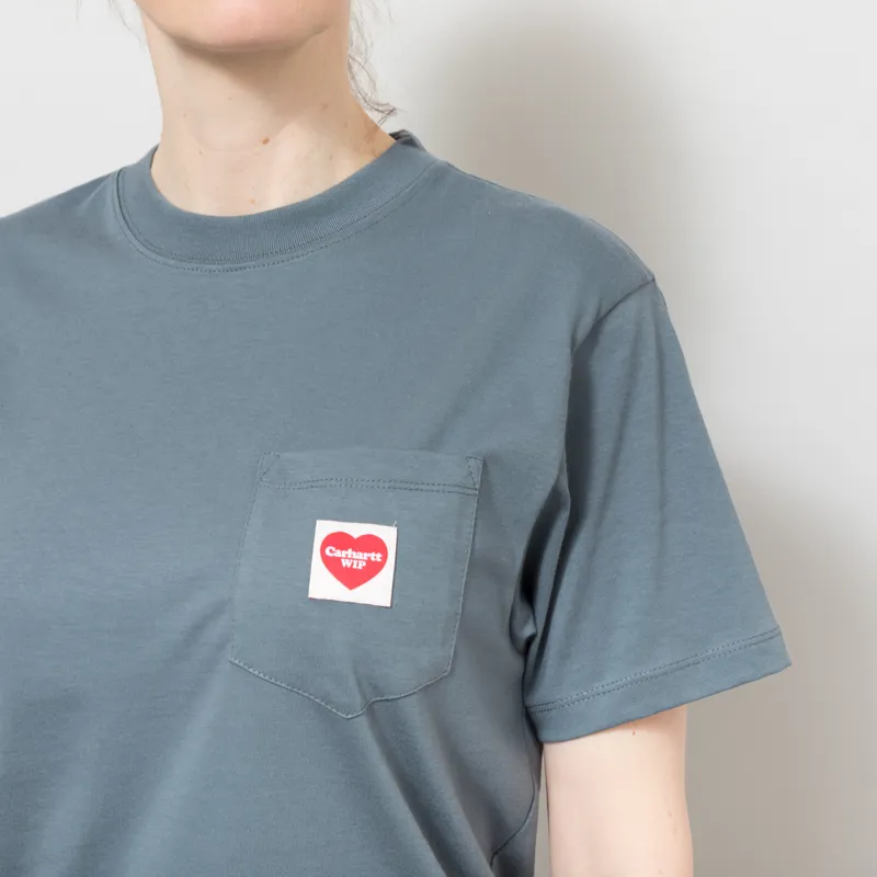 Carhartt WIP Womens Pocket Heart T Shirt Cozy Blue Red-5