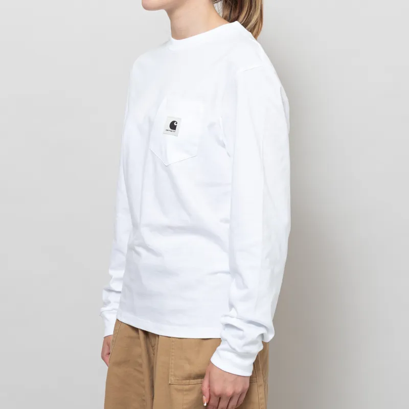 Carhartt WIP Womens Long Sleeve Pocket T Shirt White-1