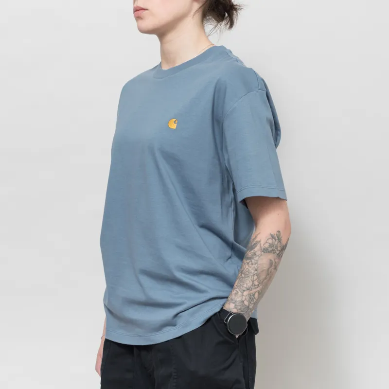 Carhartt WIP Womens Chase T Shirt Shady Blue Gold-1