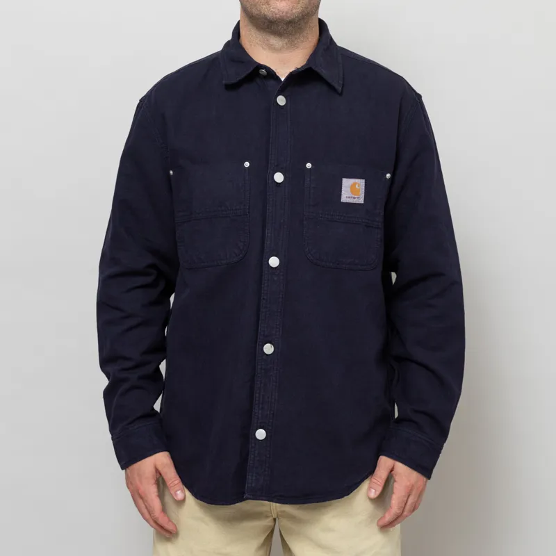Carhartt WIP Mens Walter Shirt Jac Dark Navy Blue Garment Dyed