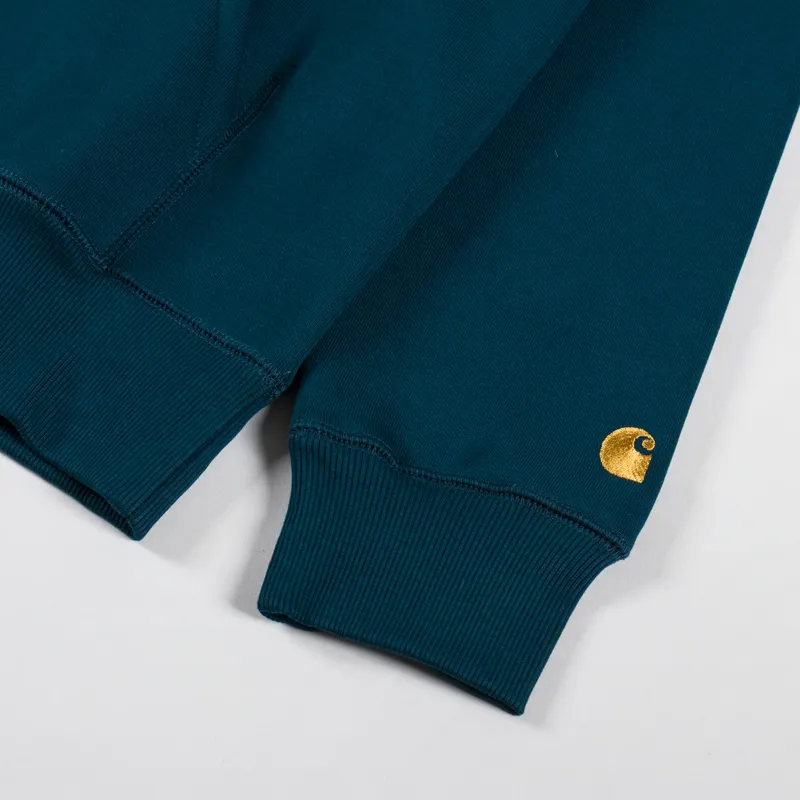 Carhartt WIP Hooded Chase Sweat Duck Blue Gold-6