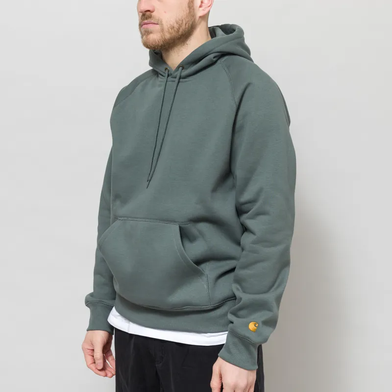 Carhartt WIP Hooded Chase Sweat Velvet Green Gold-2
