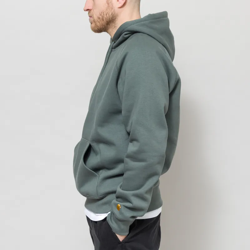 Carhartt WIP Hooded Chase Sweat Velvet Green Gold-3