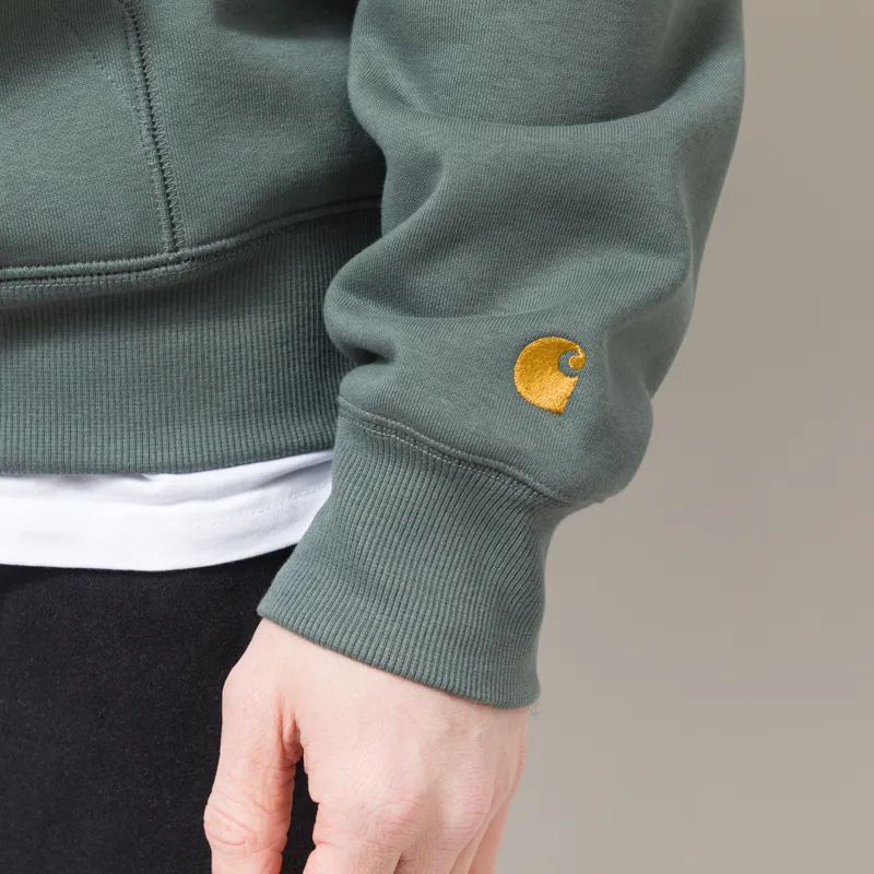 Carhartt WIP Hooded Chase Sweat Velvet Green Gold-8