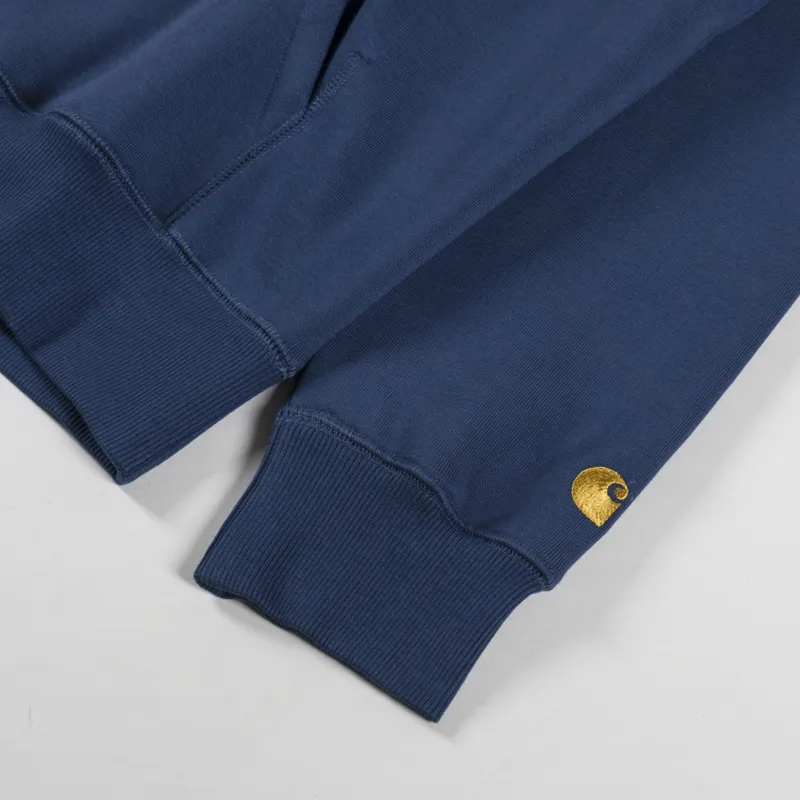 Carhartt WIP Hooded Chase Sweat Dusky Blue Gold-6