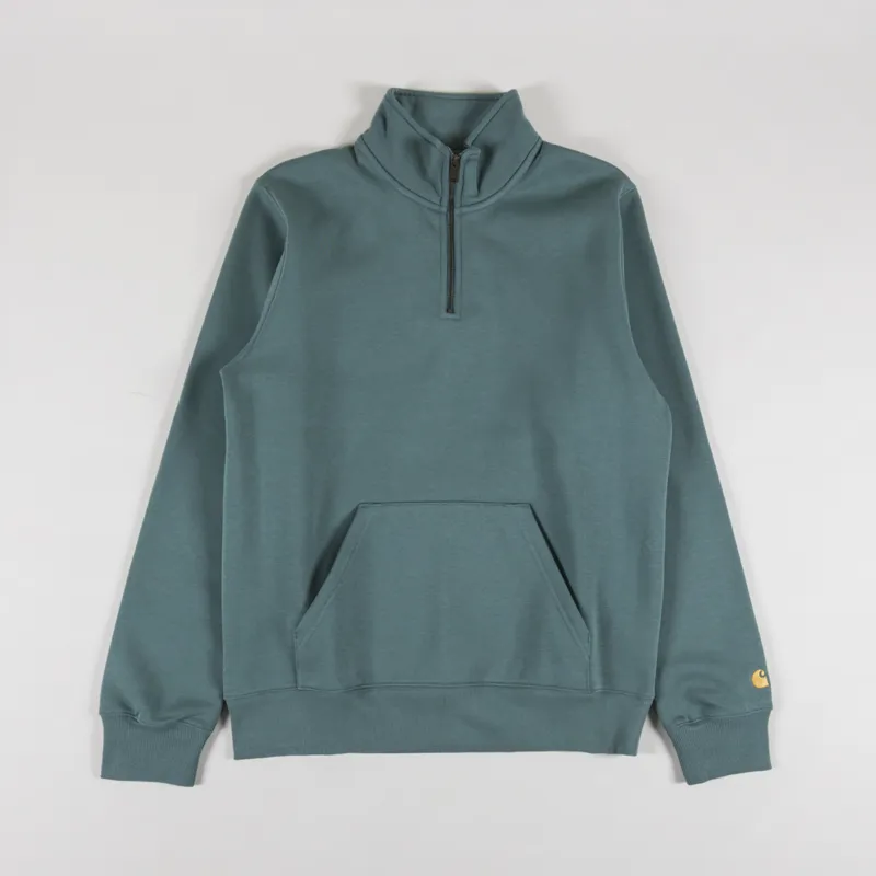 Carhartt WIP Chase Neck Zip Sweat Silver Pine Gold