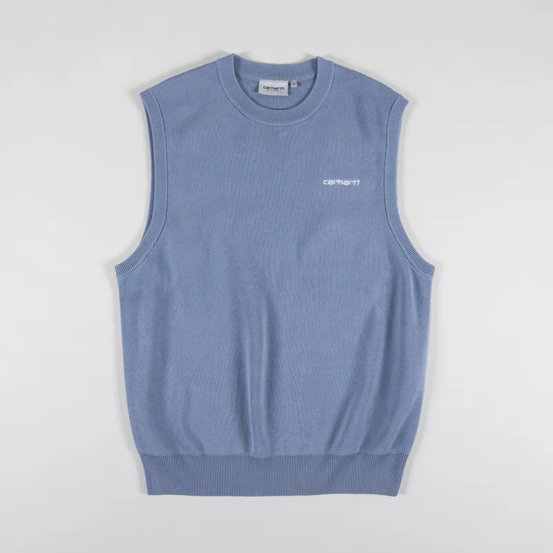 Carhartt WIP Script Vest Sweater Misty Sky White