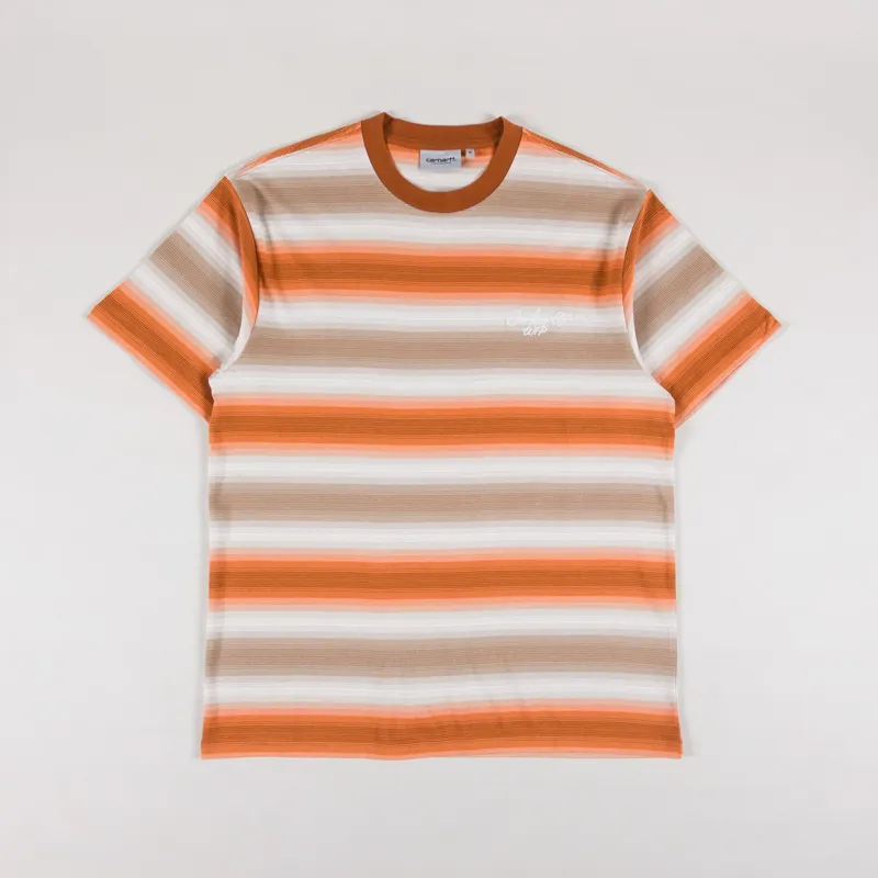 Carhartt WIP Mens Dashner T Shirt Tee Stripe Pumpkin Orange