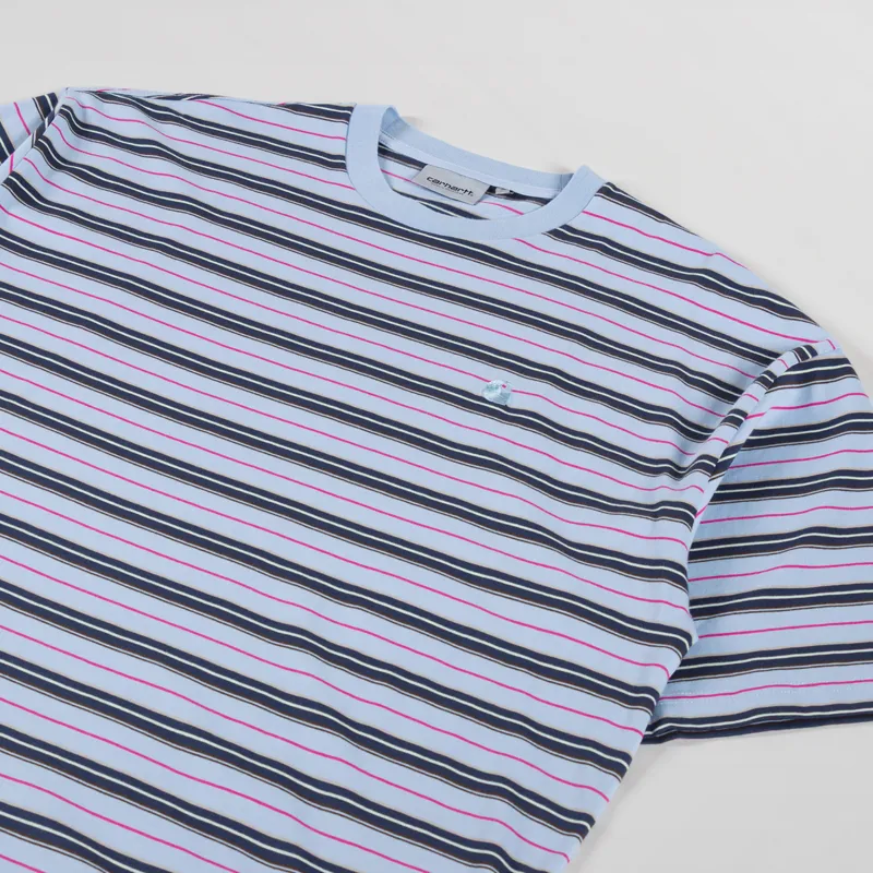 Carhartt WIP Mens Nathan T Shirt Tee Stripe Air Sky Blue Carhartt WIP Mens Nathan T Shirt Tee Stripe Air Sky Blue