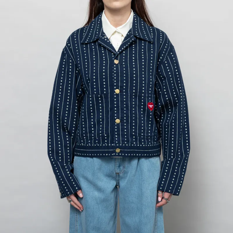 Carhartt WIP Womens Drewe Jacket Heart C Pinstripe Ink Natural Rinsed