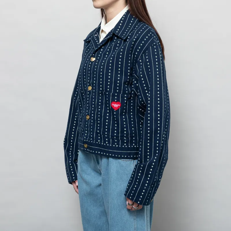 Carhartt WIP Womens Drewe Jacket Heart C Pinstripe Ink Natural Rinsed-1