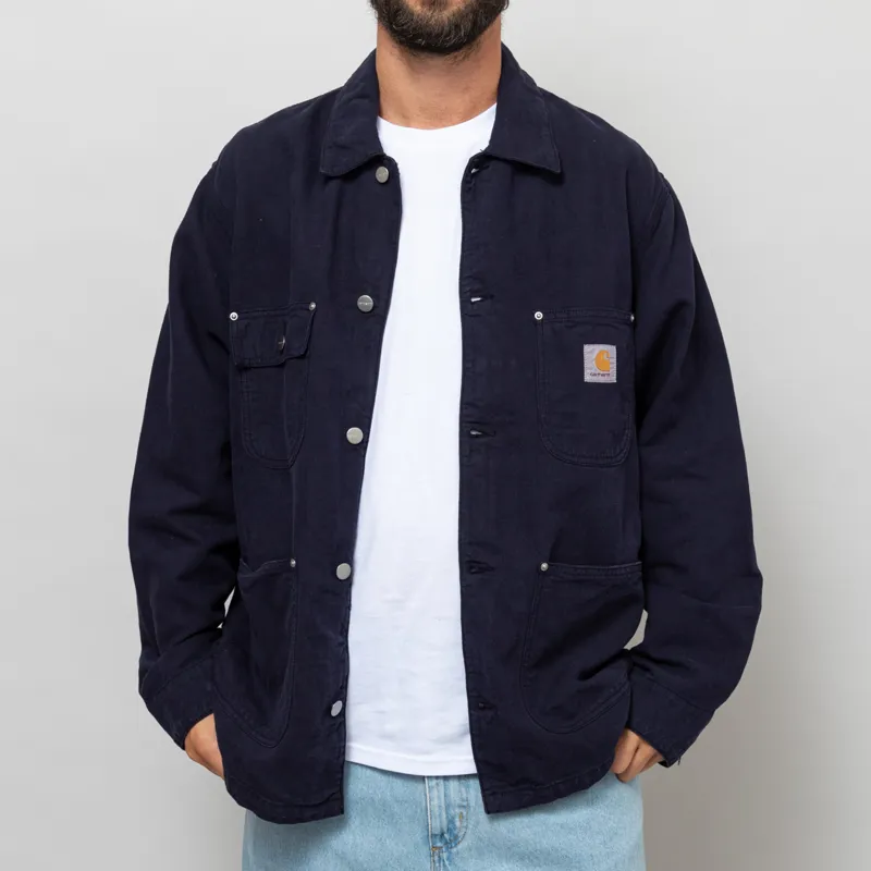 Carhartt WIP Mens Walter Chore Coat Dark Navy Garment Dyed
