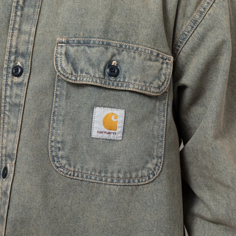 Carhartt WIP Tigan Shirt Jac Blue Leather Garment Dyed-6