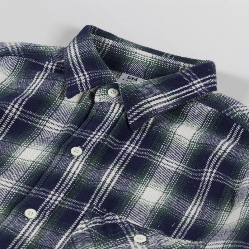 Edwin Long Sleeve Work Shirt Navy Green-4