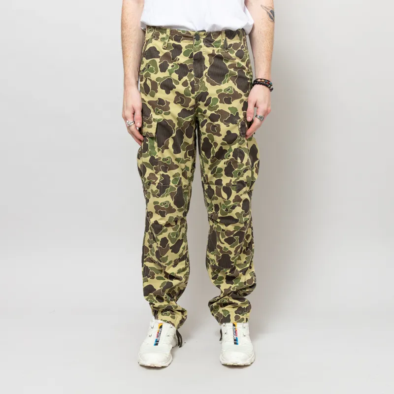 Carhartt WIP Mens Duck Cargo Pants Camo Green Stone Washed