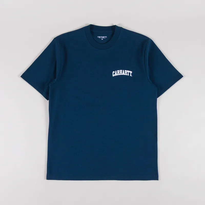 Carhartt WIP University Script T Shirt Blue River White
