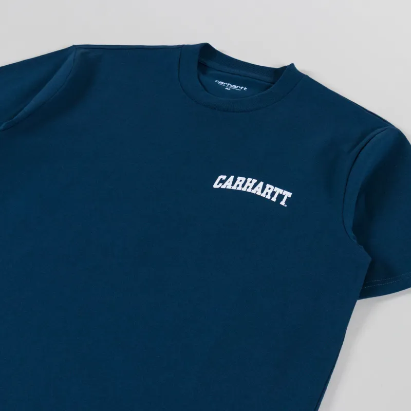 Carhartt WIP University Script T Shirt Blue River White-1