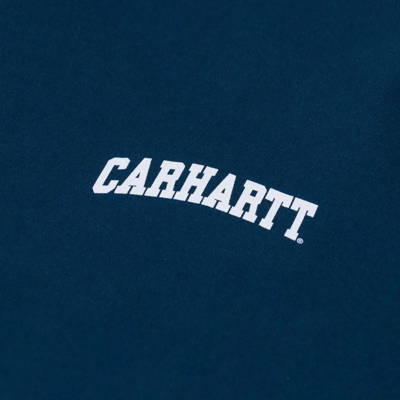 Carhartt WIP University Script T Shirt Blue River White-3