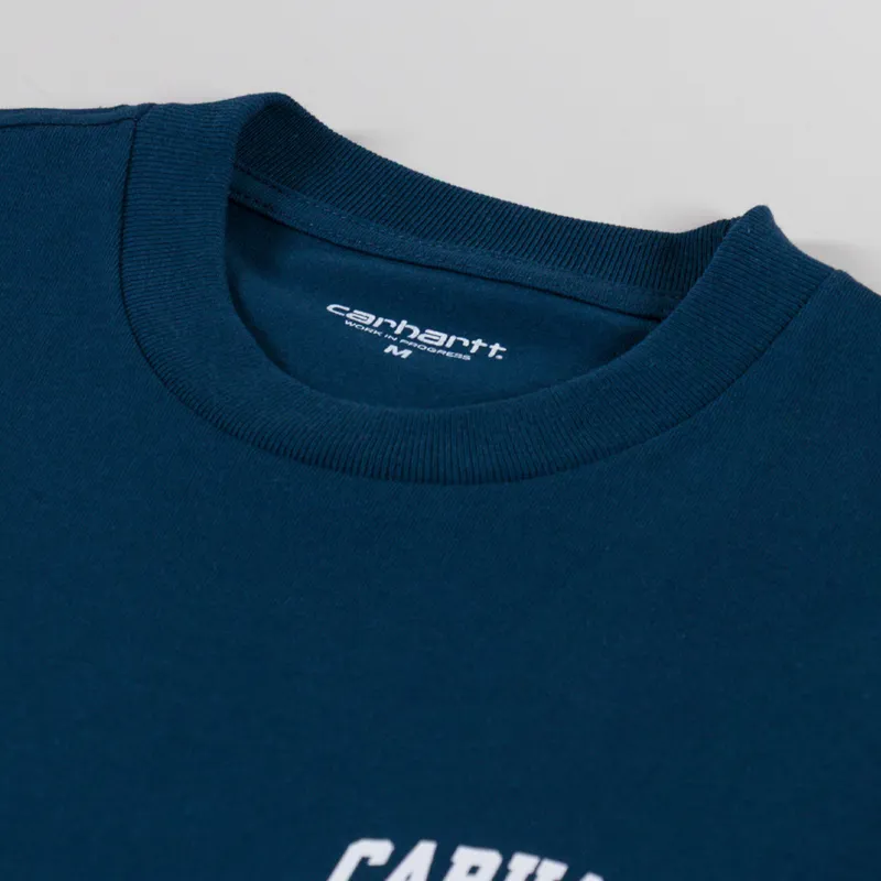 Carhartt WIP University Script T Shirt Blue River White-2