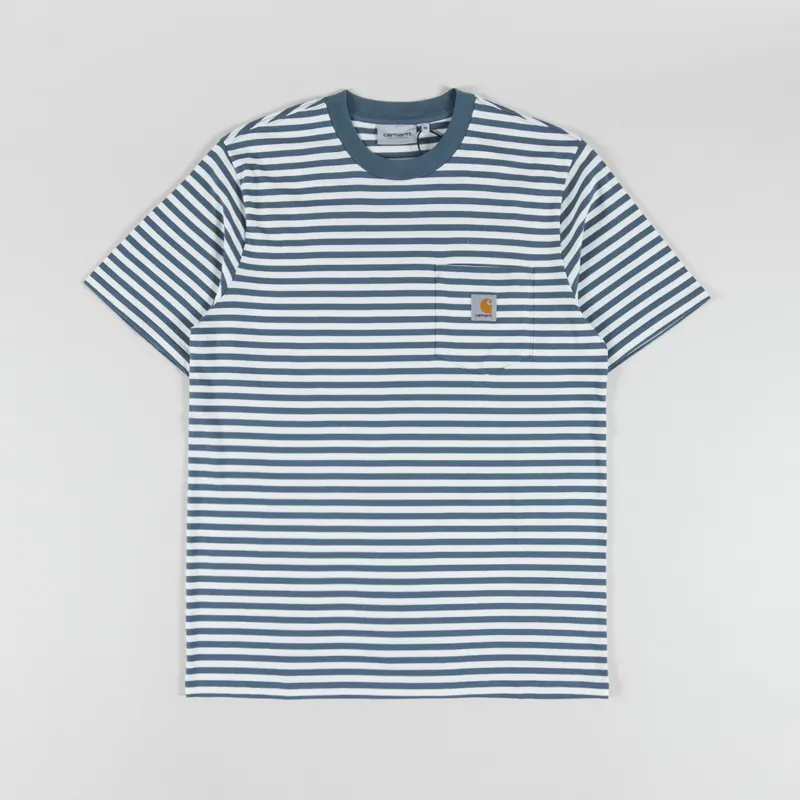 Carhartt WIP Ezra Pocket T Shirt Striped Cosy Blue Wax