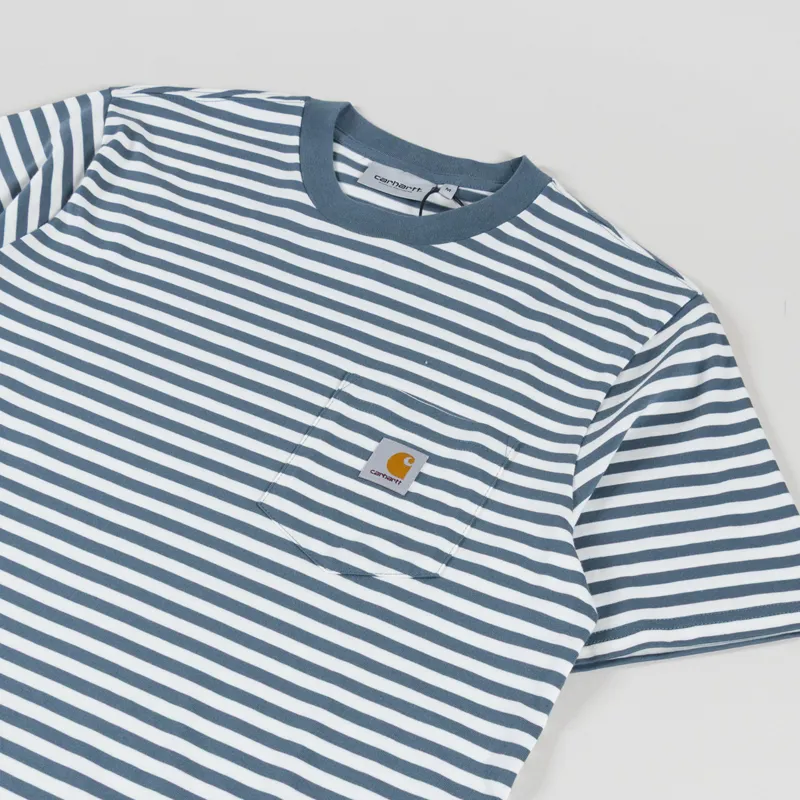 Carhartt WIP Ezra Pocket T Shirt Striped Cosy Blue Wax-1