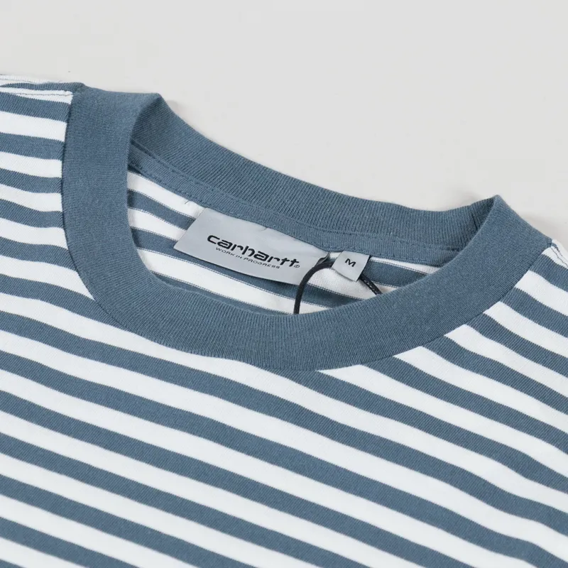Carhartt WIP Ezra Pocket T Shirt Striped Cosy Blue Wax-2