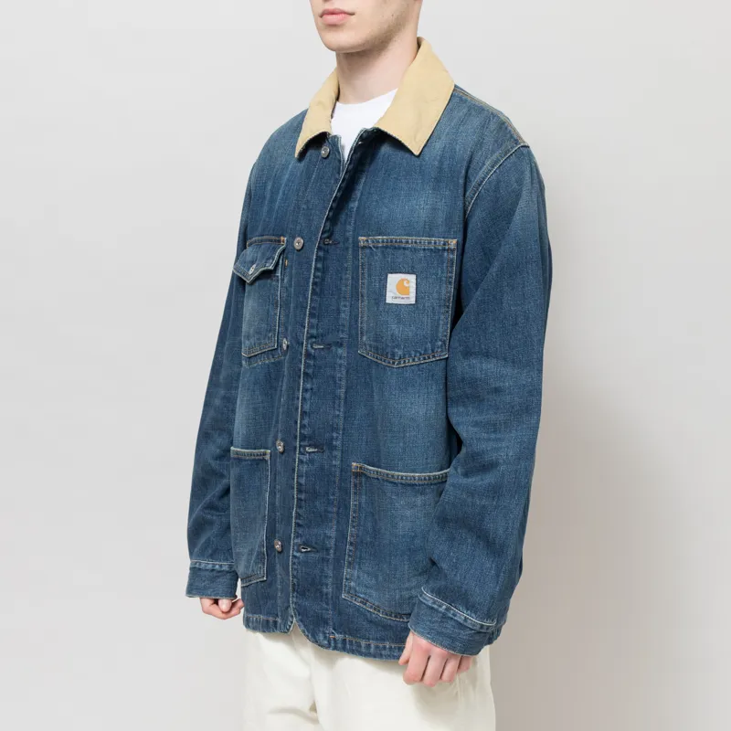 Carhartt WIP Warren Chore Coat Blue Dusty H Brown Dark Used Wash-1