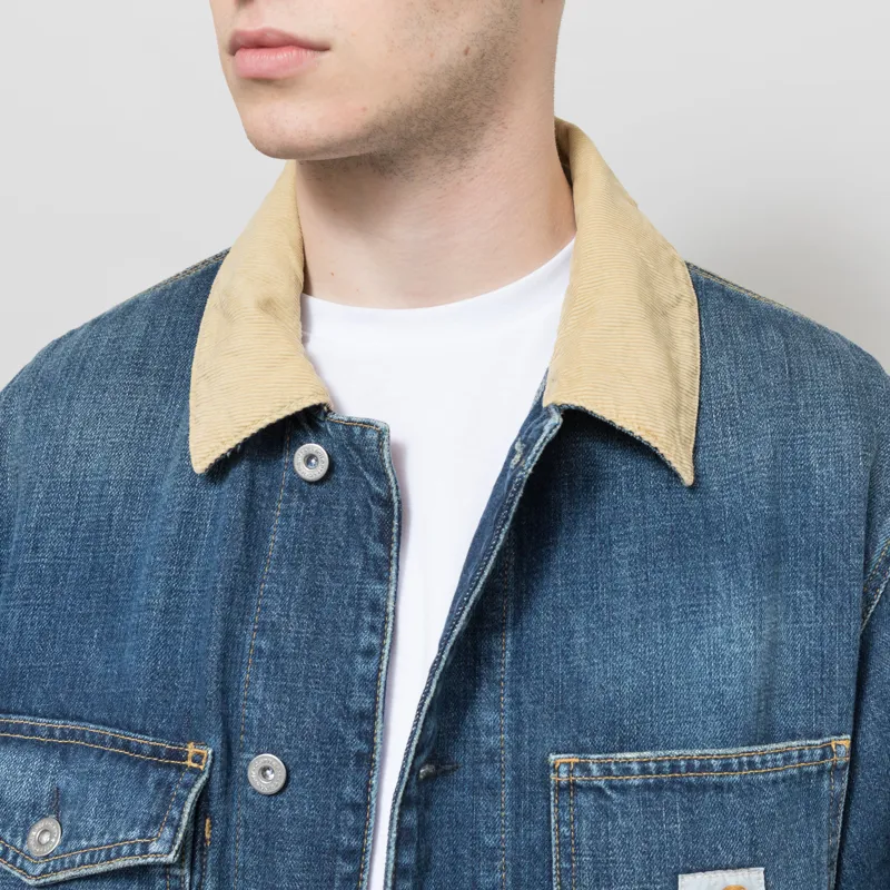 Carhartt WIP Warren Chore Coat Blue Dusty H Brown Dark Used Wash-3