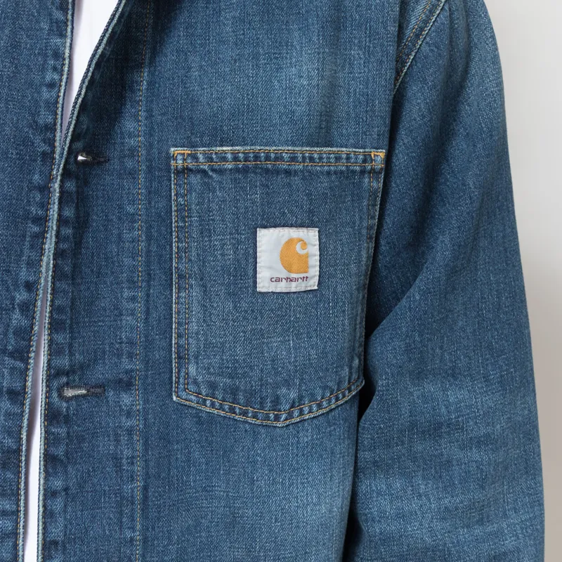 Carhartt WIP Warren Chore Coat Blue Dusty H Brown Dark Used Wash-4