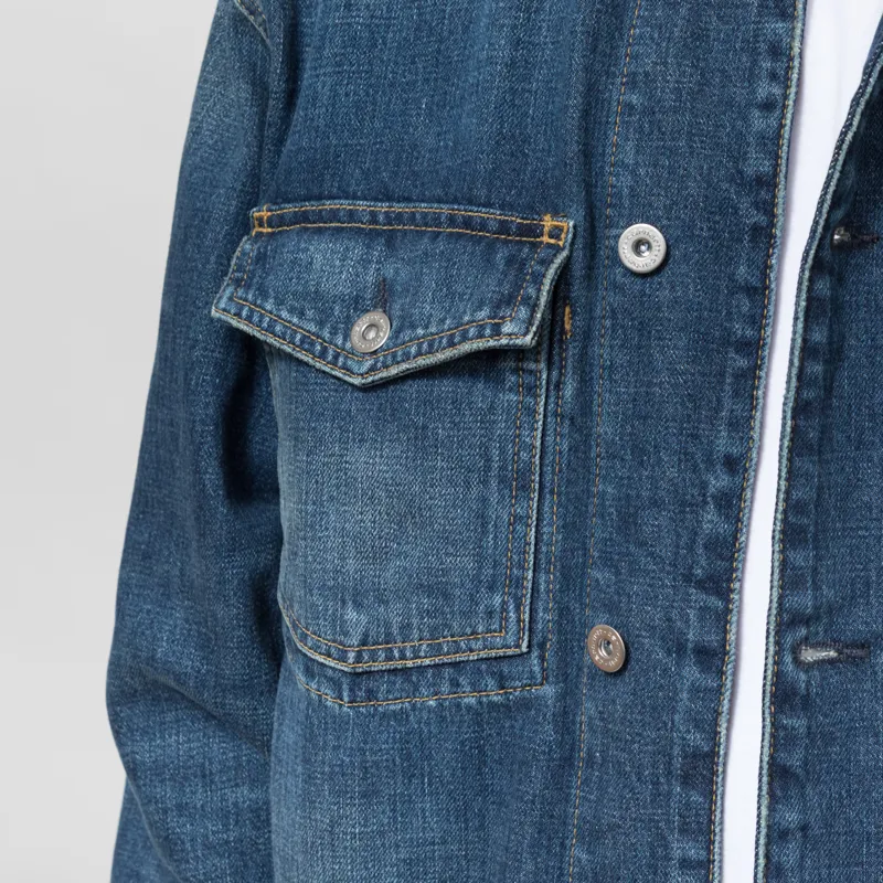 Carhartt WIP Warren Chore Coat Blue Dusty H Brown Dark Used Wash-5