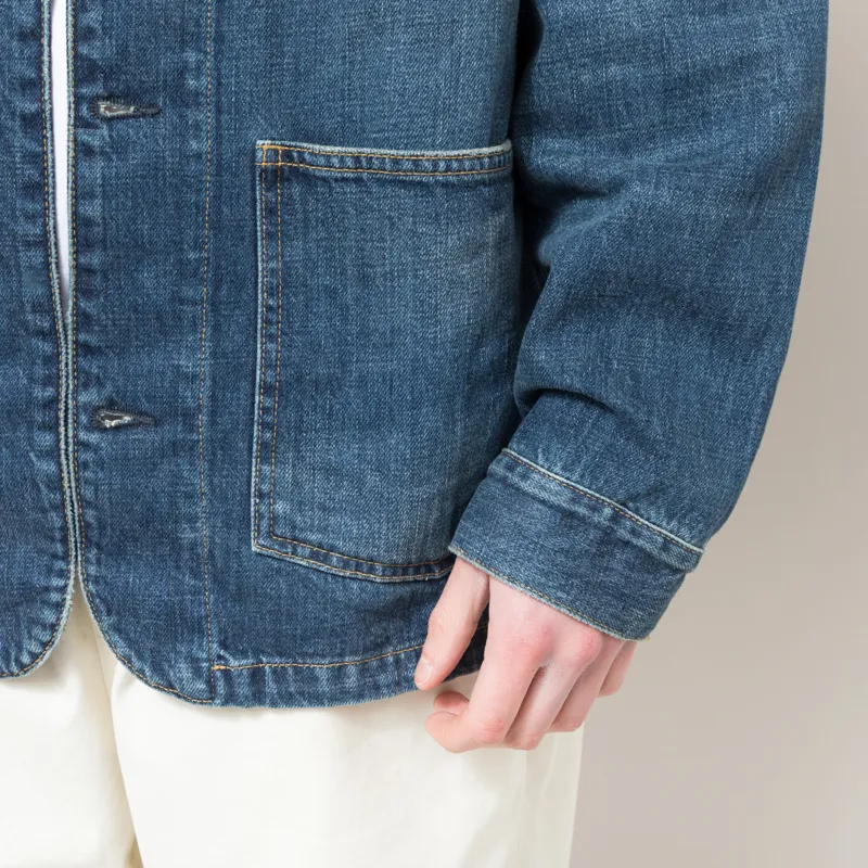 Carhartt WIP Warren Chore Coat Blue Dusty H Brown Dark Used Wash-7