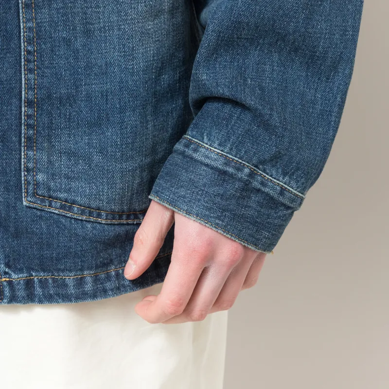 Carhartt WIP Warren Chore Coat Blue Dusty H Brown Dark Used Wash-8