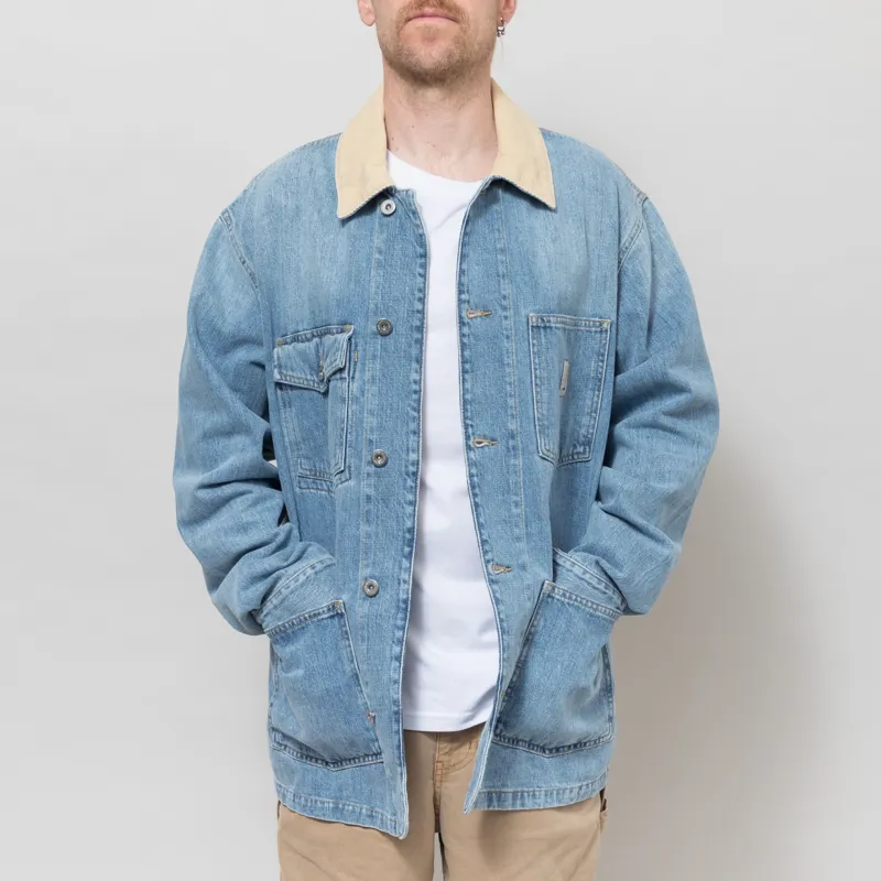 Carhartt WIP Warren Chore Coat Blue Dusty H Brown Burst Washed