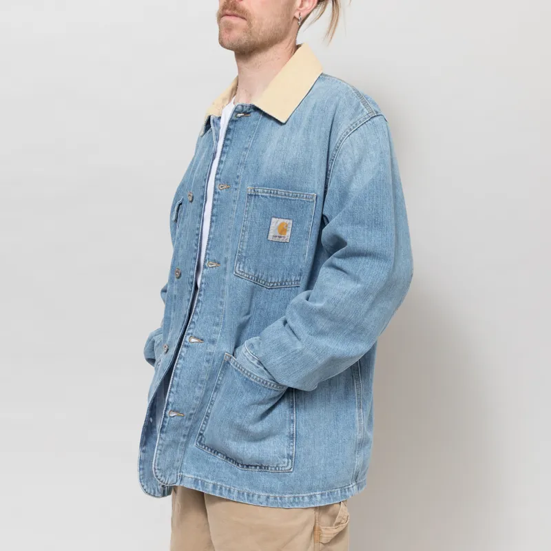 Carhartt WIP Warren Chore Coat Blue Dusty H Brown Burst Washed-1