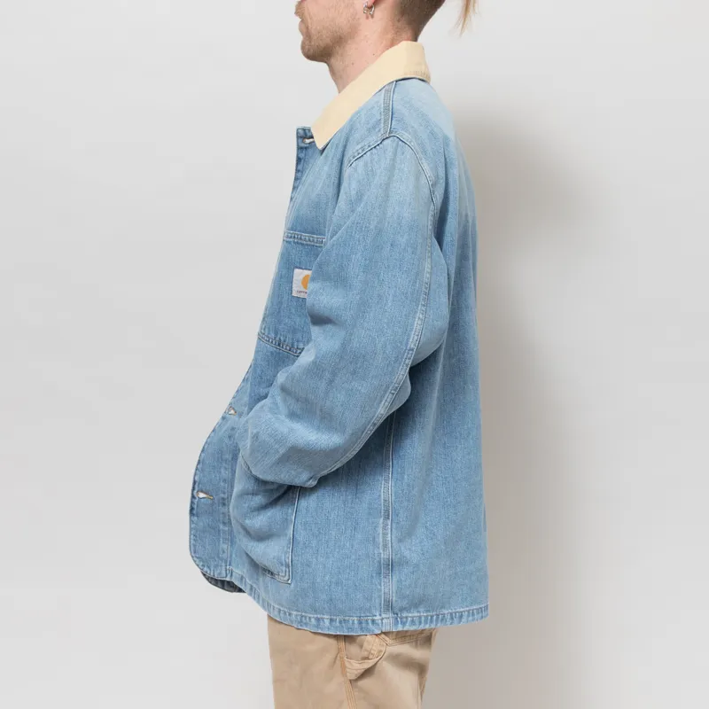 Carhartt WIP Warren Chore Coat Blue Dusty H Brown Burst Washed-2