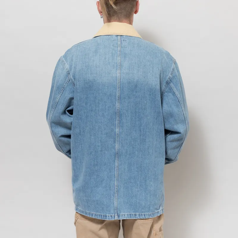 Carhartt WIP Warren Chore Coat Blue Dusty H Brown Burst Washed-3