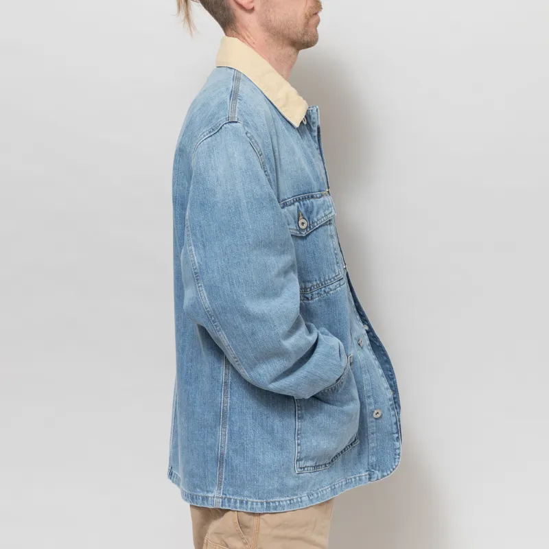 Carhartt WIP Warren Chore Coat Blue Dusty H Brown Burst Washed-4