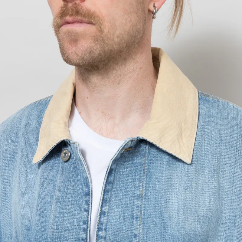 Carhartt WIP Warren Chore Coat Blue Dusty H Brown Burst Washed-5